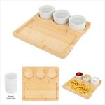 HH75043 Bamboo Serving Tray With Ceramic Bowls And Custom Imprint